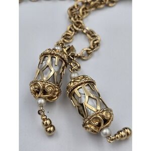 Vintage Emmons EMJ Early Double Magic Lantern Necklace Gold Tone Long Chain
